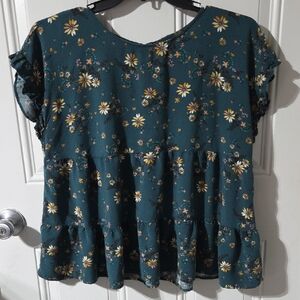 Maurices Teal Floral Ruffle Blouse